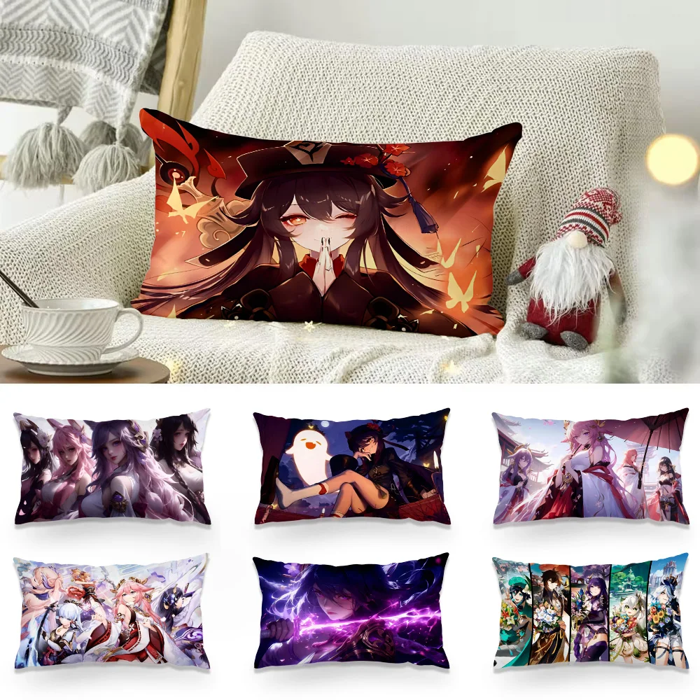 

Pillow Covers Cartoon Cartoon Genshin Impact Sofa Decorative Home Double-sided Printing Short Plush Cute Cushion Cover