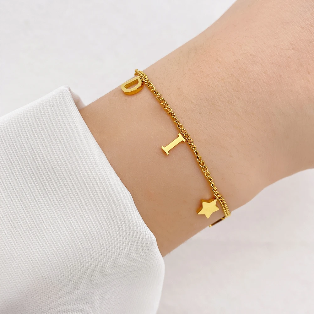 Korea New Fashion Letter Star Pendant Bracelet Woman Simple Vintage Stainless Steel Bracelet Luxury Jewelry Accessories Gifts image 3