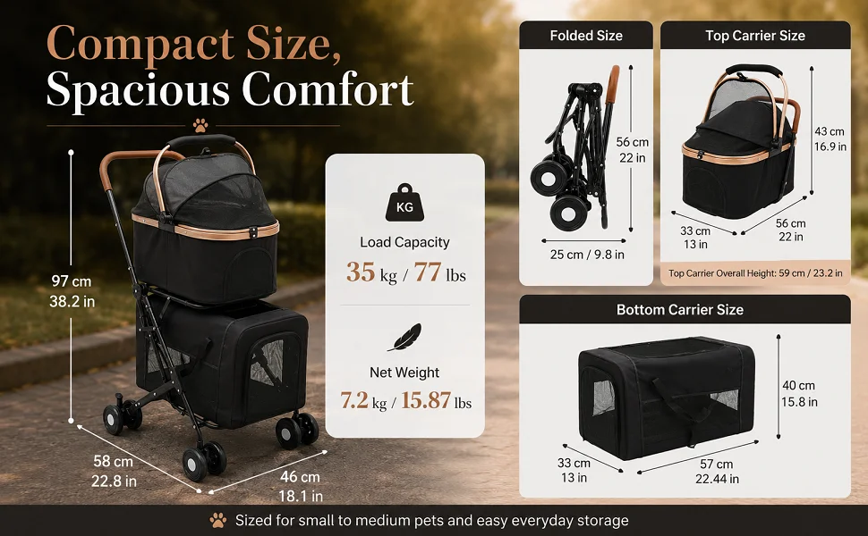 Foldable Stroller for 2 Dogs &amp;amp; Cats