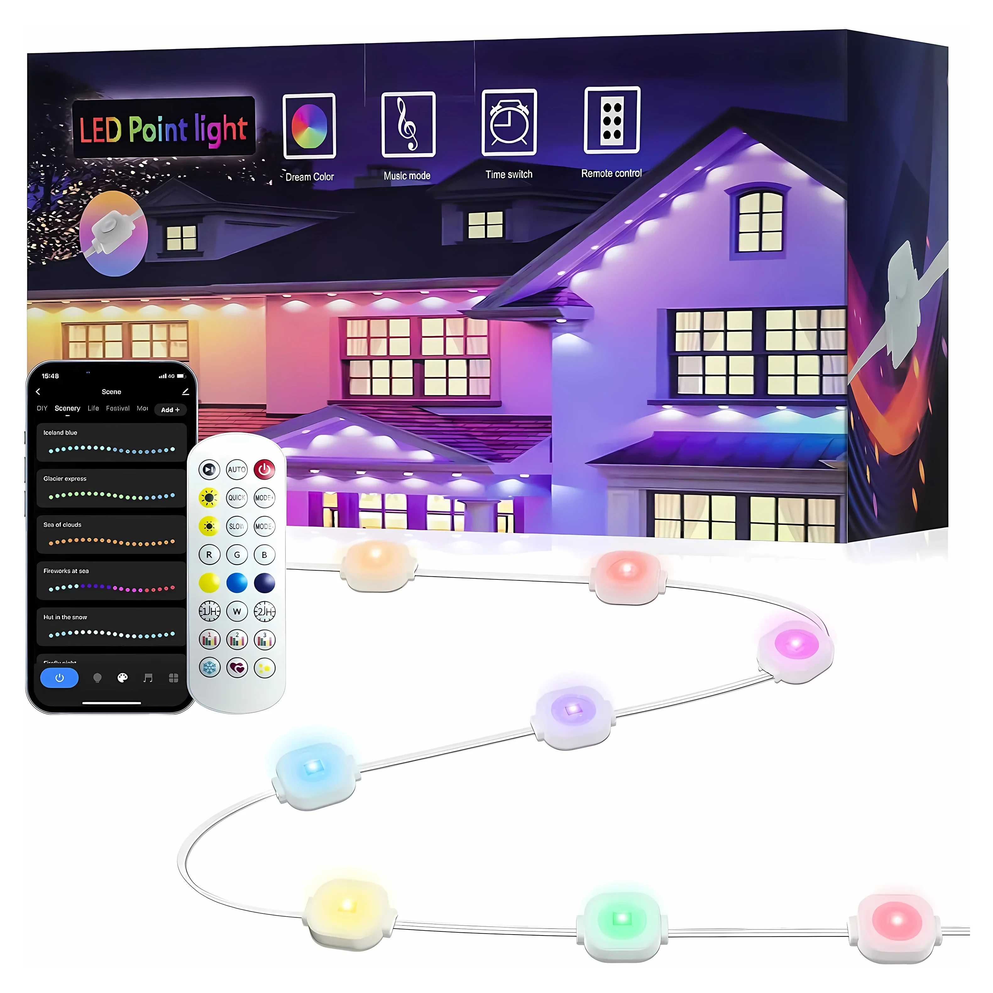 100Ft  50ft Eaves Led Wifi Smart Outdoor Rgbic Permanent Christmas Lights Outdoor Remote Eaves Light Party Holiday Deco