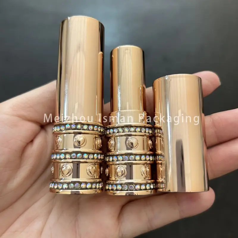 50Pcs luxury diamond pearl leather stickers lipstick case rose gold pattern customized round empty bling lipstick tube 5g