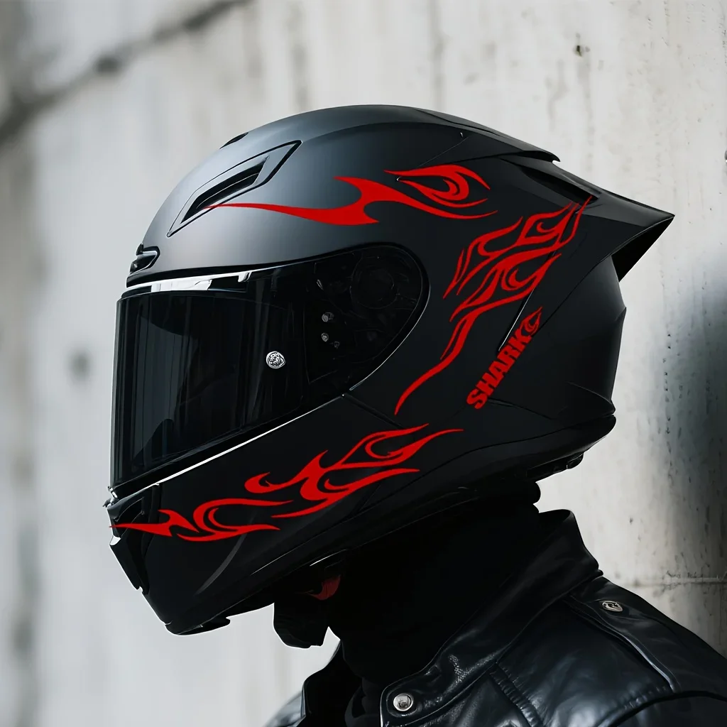 8-in-1 Retro Flame Texture Motorcycle Helmet Sticker Set with "Shark" Letters