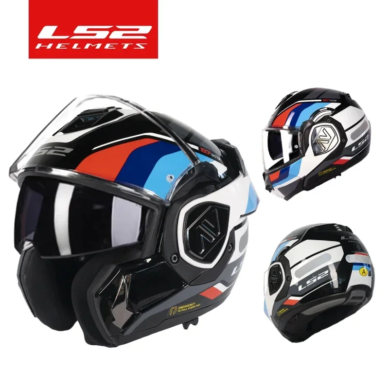 LS2 Hinten Flip 180-Grad-Helm Flip Helm Motorrad Dual Lens Anti Fog Motorrad Vollhelm Motorrad Winter FF906