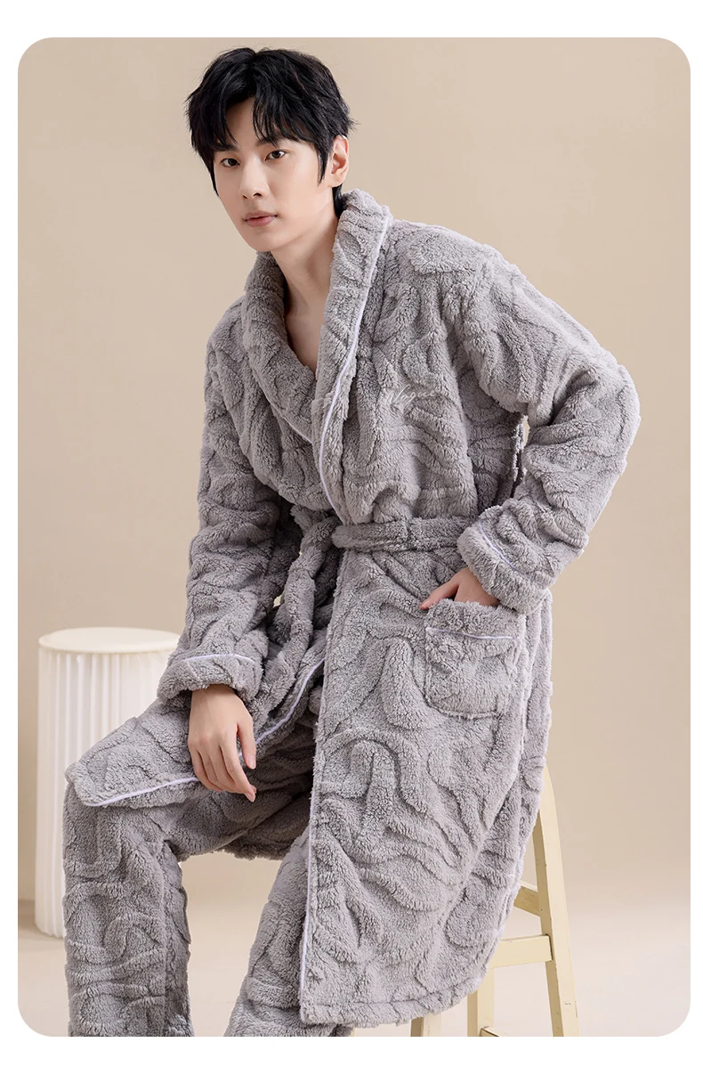 Conjunto de ropa de dormir de 2 piezas para hombre de franela y de manga larga