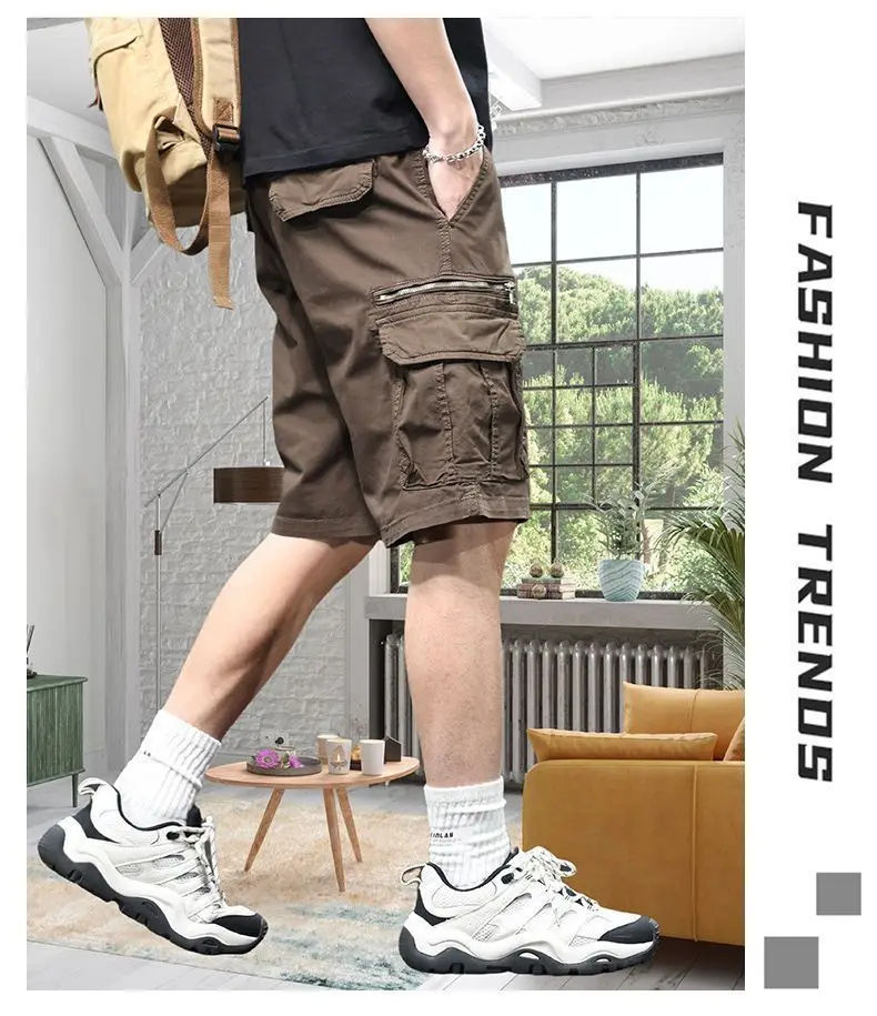 

Summer Handsome Work Shorts for Boys Japanese Retro Military Green Trendy Mid-size Large Size New Functional Five-point Pants