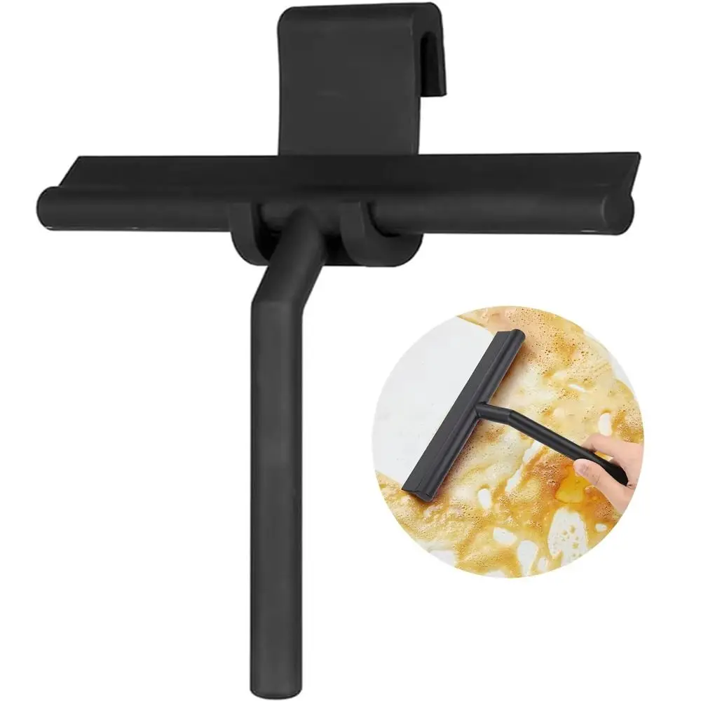 Matte Black Shower Squeegee Silicone Material Streak Free Window Scraper With Handle Hanging Holder Cleaning Tool Car Windows