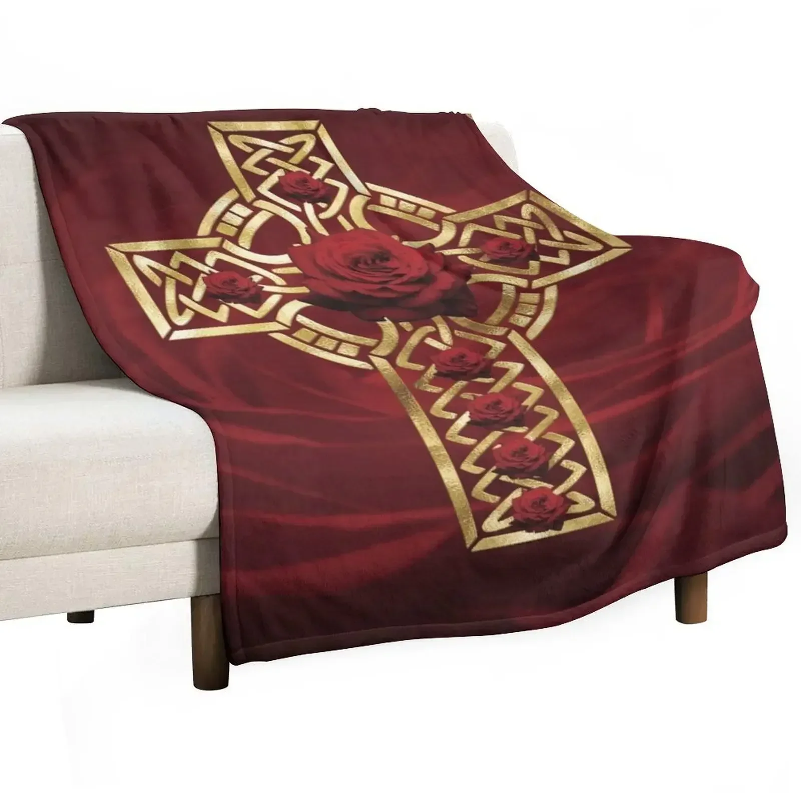 

Red Rose Magdalene Cross Throw Blanket Decoratives Beach Blankets