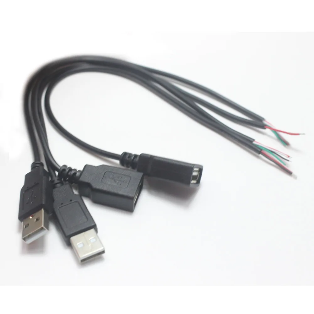 2pcs USB2.0 2P 4P Single-Head Data Cable Charging Power Supply Cable USB 2.0 Male Female Head Soldering 30cm Tin Power Wire