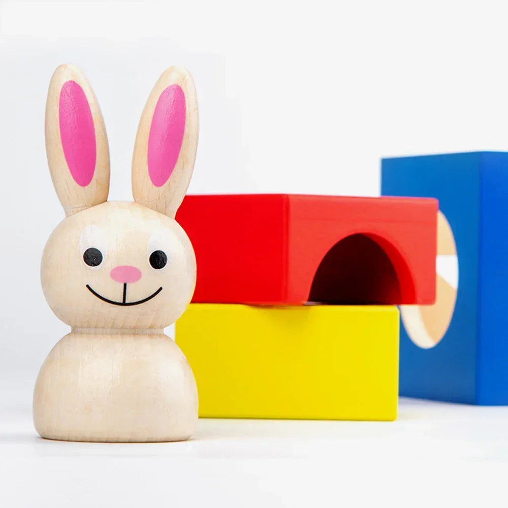 Educational Desktop Game Toy Wooden Magic Box with Rabbit Animal Geometric Building Blocks Perfect Birthday Gift for Kids