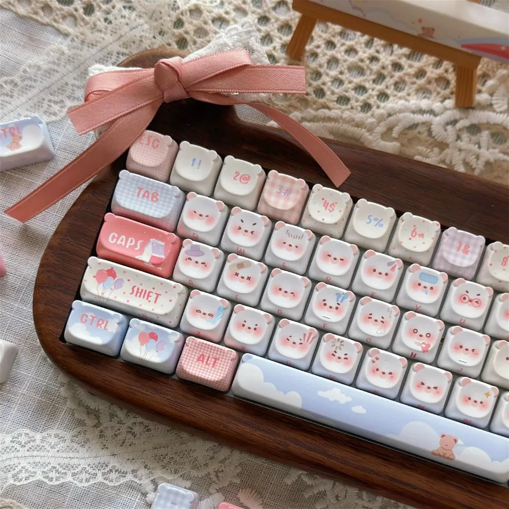 

Колпачки для клавиш с радужным медведем MOA, очень розовые милые колпачки для клавиш для HI75 61, 84, 96, 99, 104 F87 и других беспроводных клавиатур