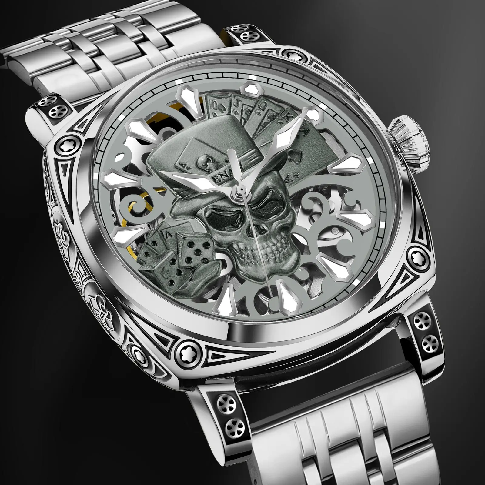 Glenaw Skull Series Top Brand Luxury Men's Watch Fashion Personality Fully Automatic Mechanical Popular Waterproof Watch