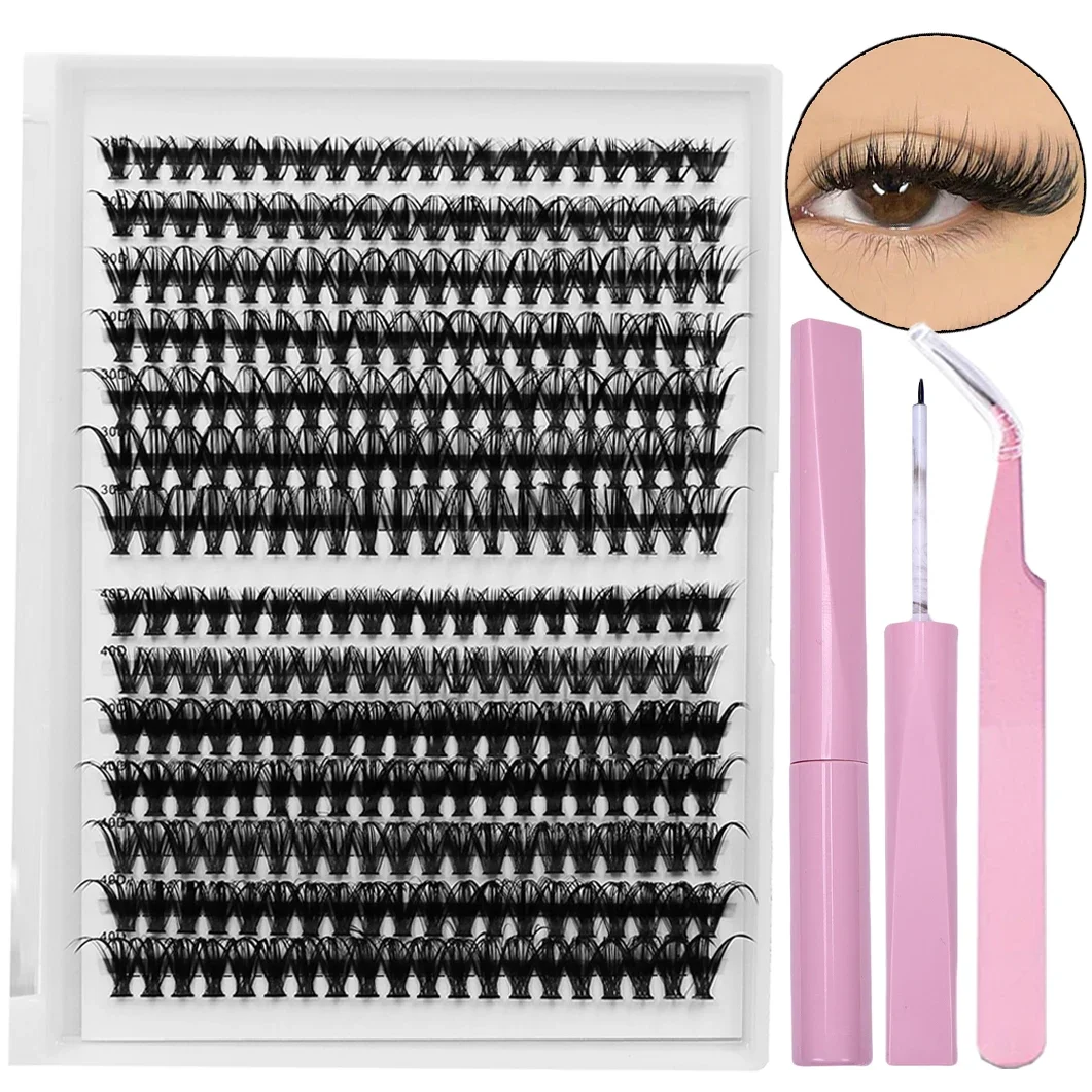 280Pcs DIY Mix Length Eyelash Extension Kit with Adhesive and Tweezers for use at home