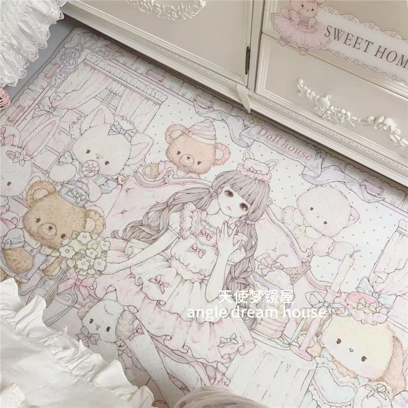 Cartoon Girl Carpet Living Room Bedroom Rugs Rabbit Bear Animal Rectangular Large Cute Bedside Carpets Home Decoration Floormat