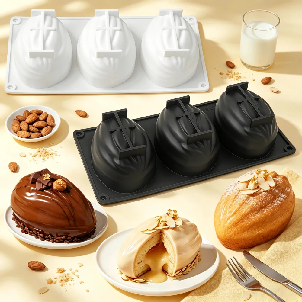 3 or 8-Cell Almond Nut Design Food Grade Silicone Mousse Cake Mould Non-stick Dessert Baking Tools Kitchen Chocolate Mold