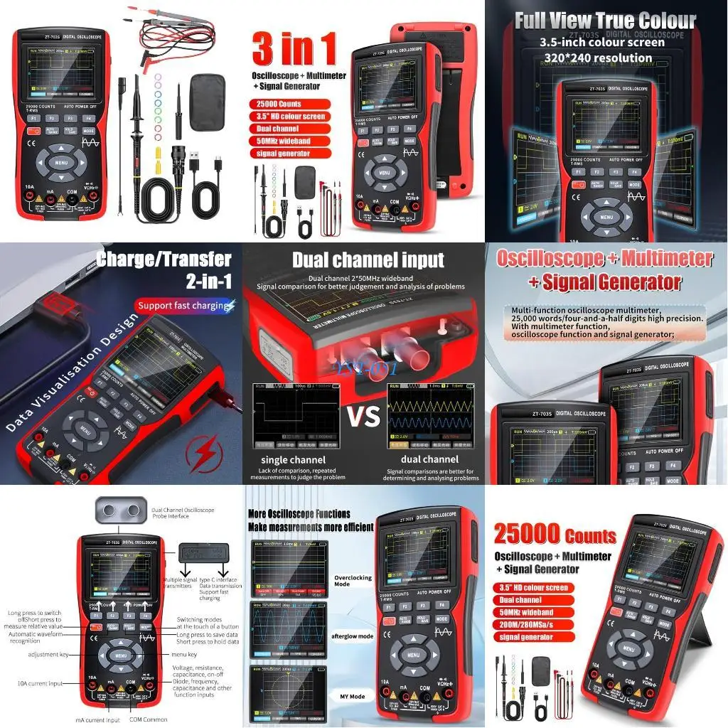 

E15A Practical 3 in 1 Oscilloscope Tester Multimeter High Accuracy Oscilloscope Meter