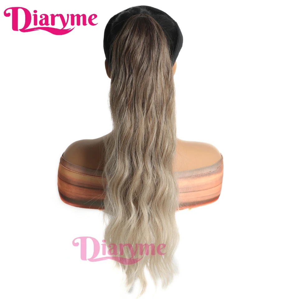 24inches Synthetic Claw Clip Ponytail Hairpiece Long Natural Wave Ponytail Hair Extensions Wig Ombre Brown Blonde Horse tail Fak