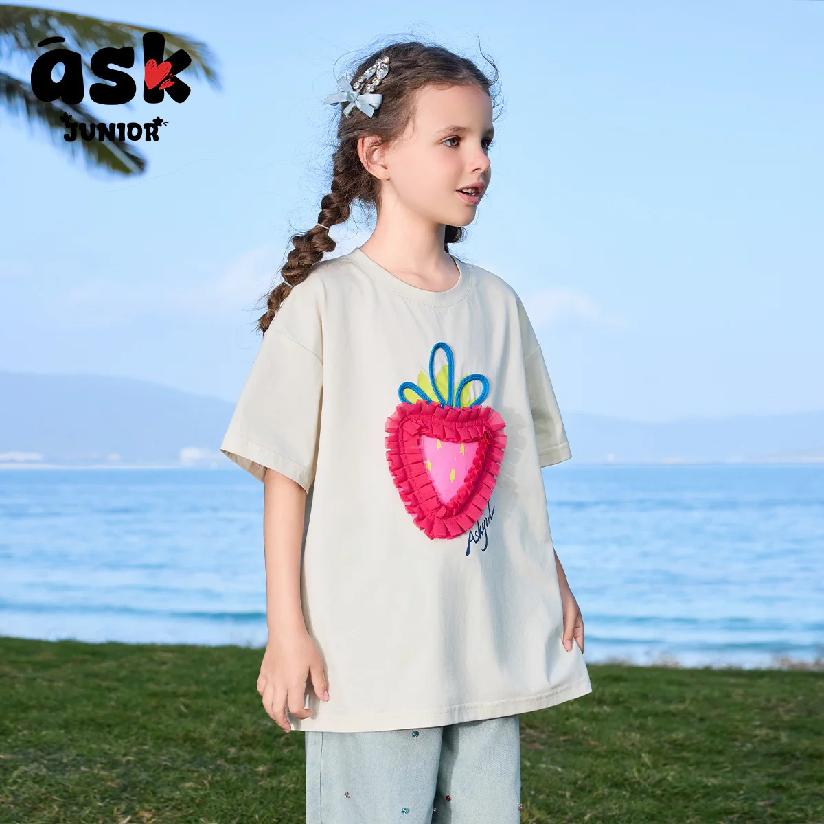 تي شيرت صيفي بأكمام قصيرة للأطفال للفتيات بكتف أمامي وأكمام قصيرة مطبوعة بشكل لطيف #2