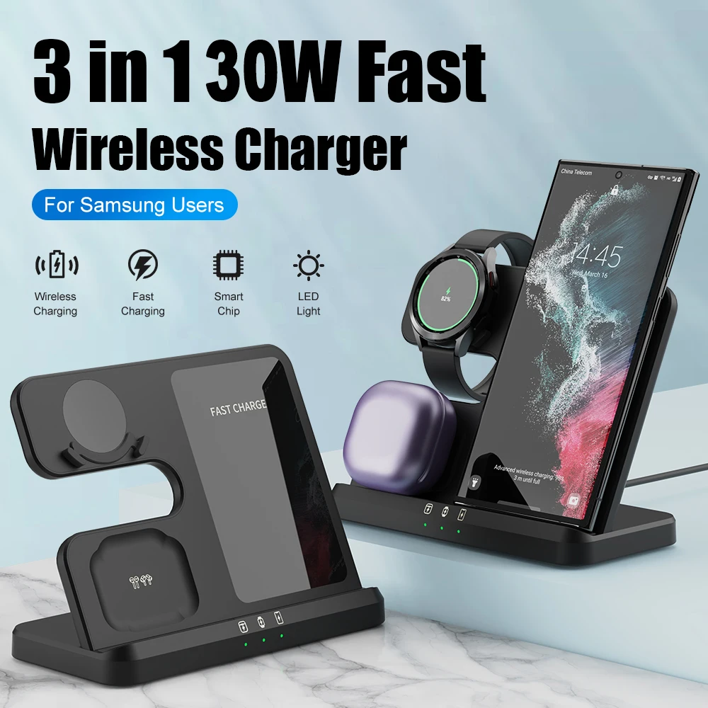 3 in 1 Wireless Charger Stand for Samsung Galaxy S24 S23 Ultra Note Qi Fast Charging Dock Station Watch 7 6 5Pro Holder Buds Pro