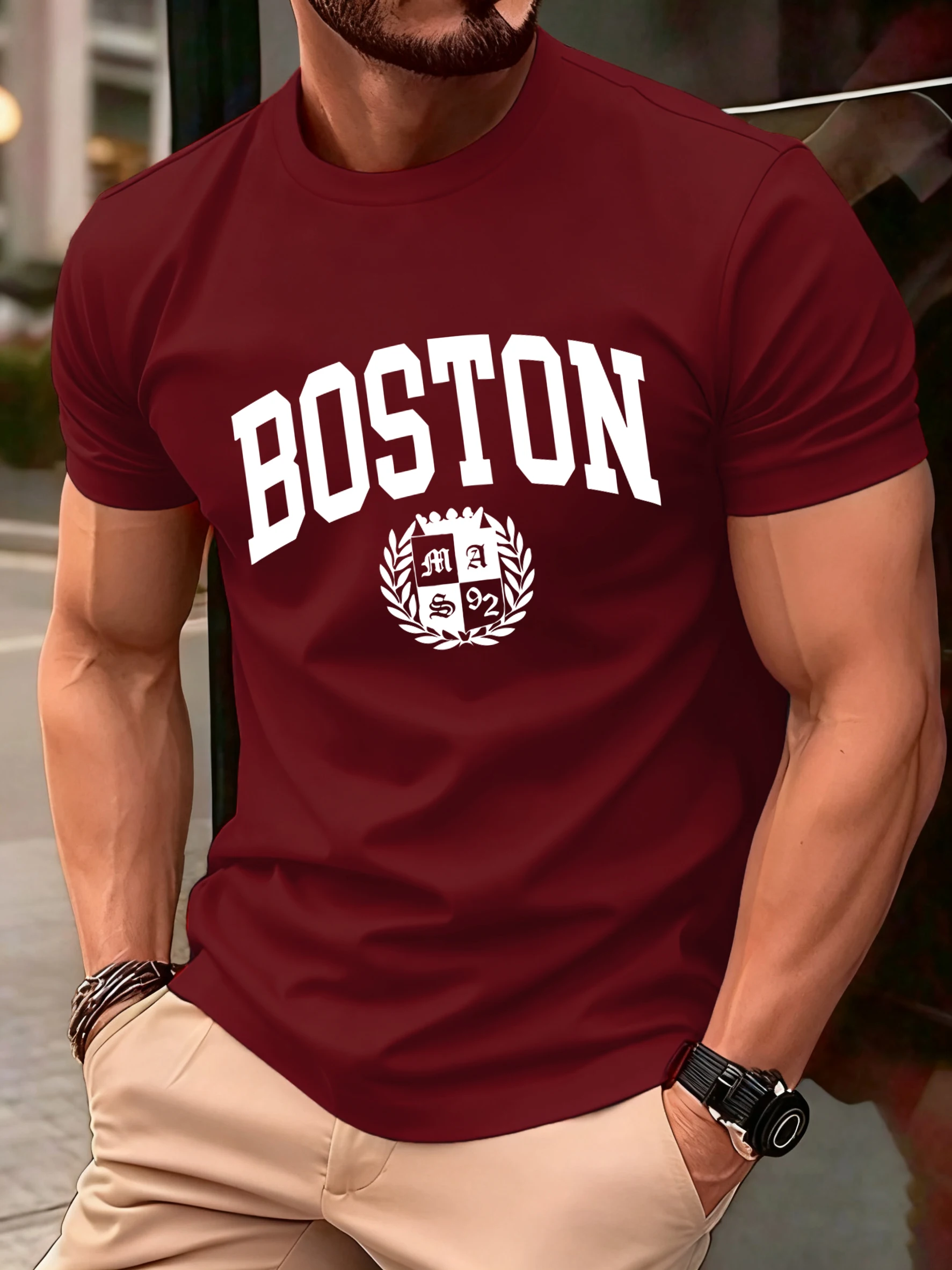 The Sacred Badge Of Boston Print T-Shirts O-Ausschnitt Lose Kurzarm Trendige Baumwolle Sportbekleidung Unisex Bequemes Sommer-T-Shirt