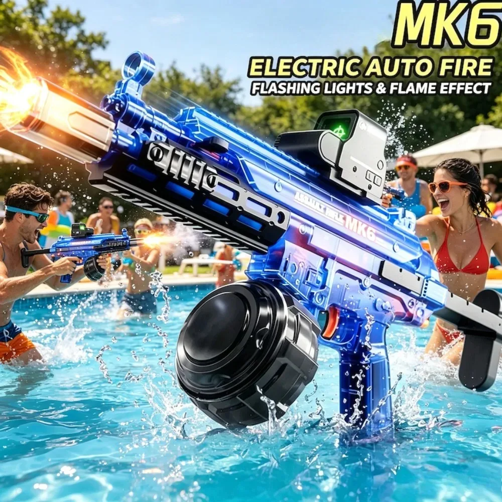 Tactical Electric Water Blaster MK6 with Red Dot Sight Automatic Firing Large Capacity Summer Beach Pool Water Fighting Game Toy