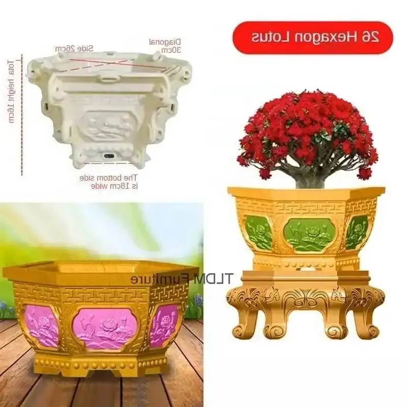 Flower Cement Bottom Courtyard Pot Hexagonal Flower Pot Mold Plastic Grouting Model Garden Cement Household Flower Pot Mold XX