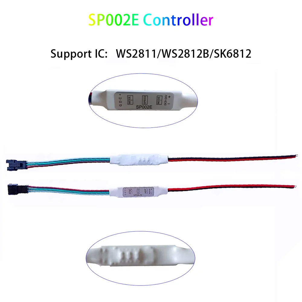 

SP002E Mini LED Controller DC5-24V 3Pin/4Pin Addressable for WS2813 WS2815 RGBIC LED Strip light 2048 Pixels