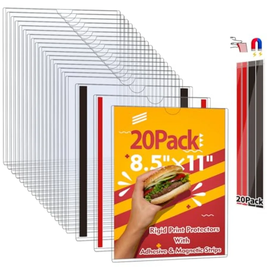 

Магнитный держатель для вывесок 8,5 x 11 дюймов - Прозрачная пластиковая рамка для холодильника, жесткий держатель для бумаги, для фотографий и документов, самоклеящиеся рамки