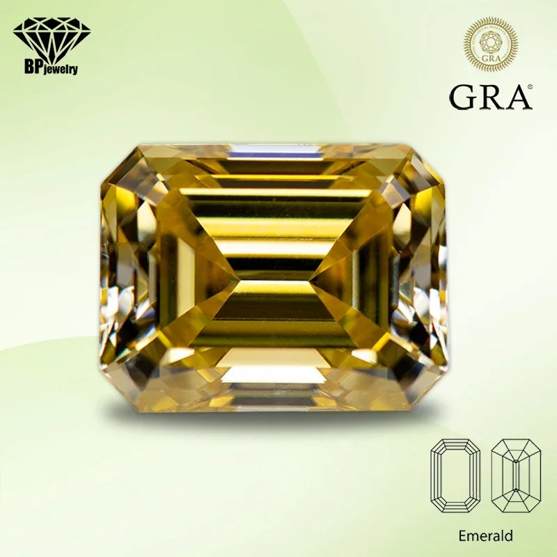 

Moissanite Stone Lemon Yellow Color Emerald Cut GRA Certified Lab Created Gemstone for DIY Ring Necklace Earrings Main Materials