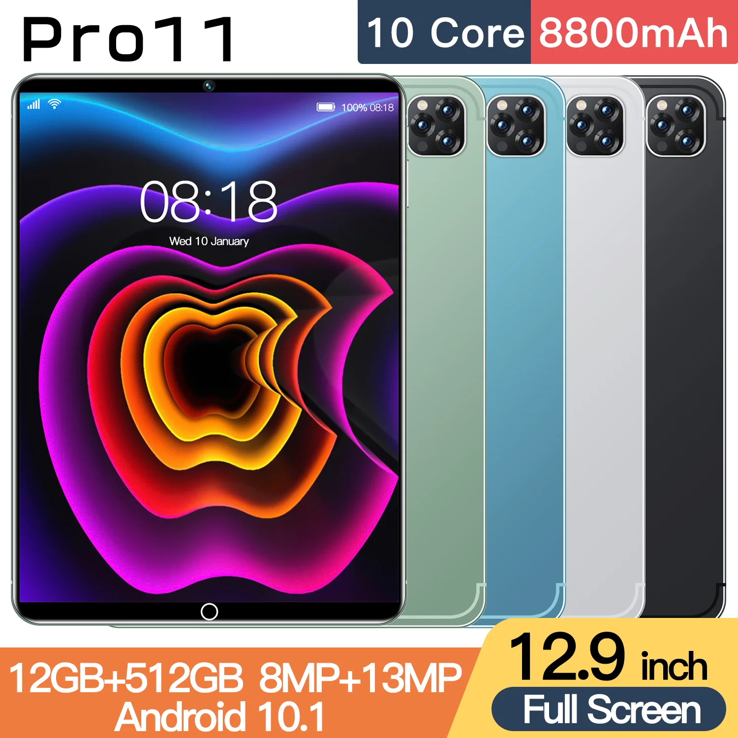 2024 Global Edition New Pro11 10-inch Android12 Tablet 12GB/512GB Bluetooth 5.0 5G WiFi GPS 1280x800 Lightweight Popular Tablets