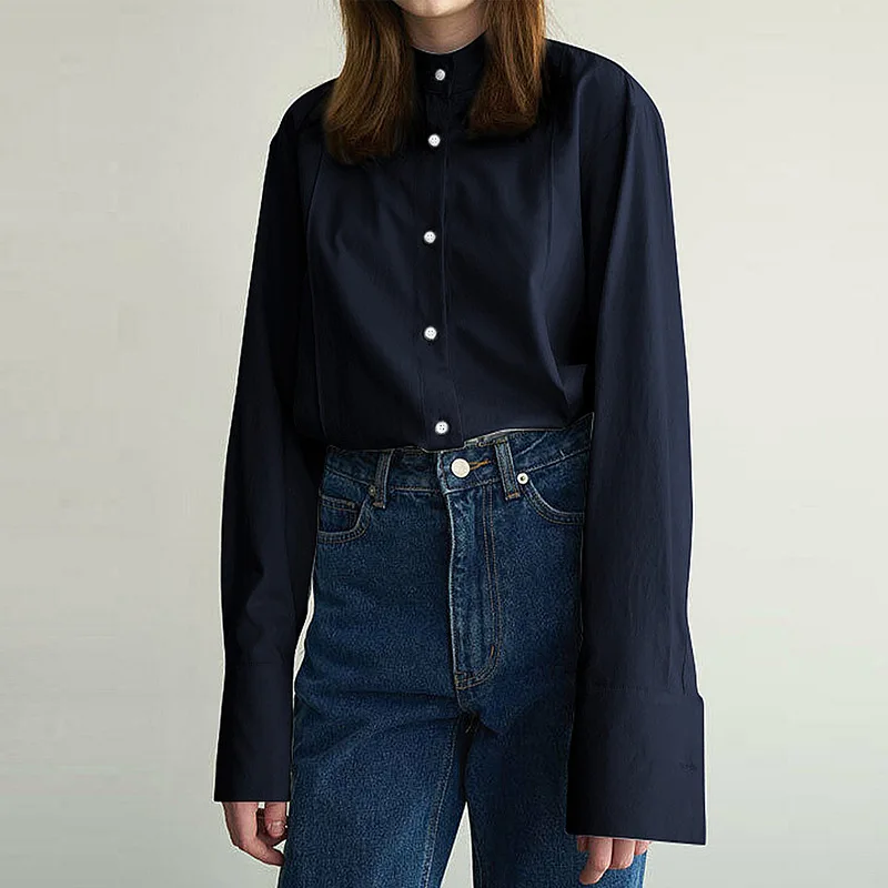 100% 코튼 시크 활 타이 여성 셔츠, 용수철 및 가을 디자인 스타일, 루즈한 스트레이트 숄더, 긴팔 사무실 여성 셔츠