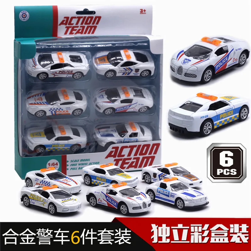 1: 64 Alloy Rebound Car Model Set Children's Toy Car Police Car Sports Car Pickup Model