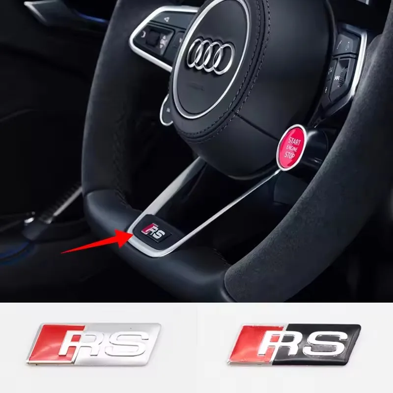 

5Pcs 3D Aluminium Alloy Steering Wheel Badge Emblem 3D Steering Wheel Sticker Car Sticker For Quattro For Audi RS Accessories