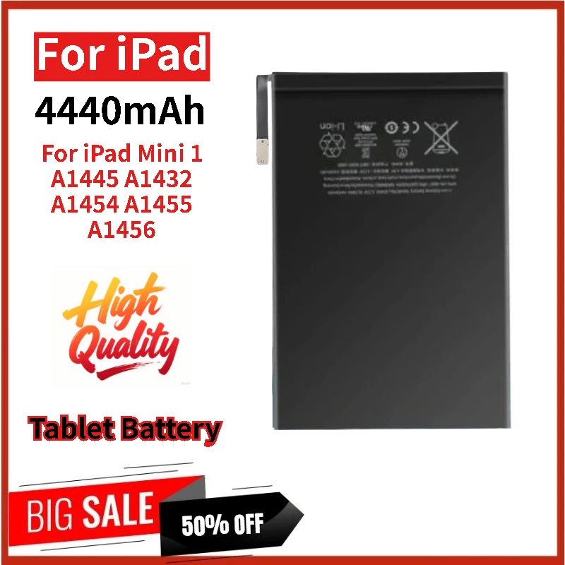 

Высококачественный аккумулятор для iPad Mini 1 A1454 A1455 A1445 A1432 A1456 Tablet 3,8 В 4440 мАч