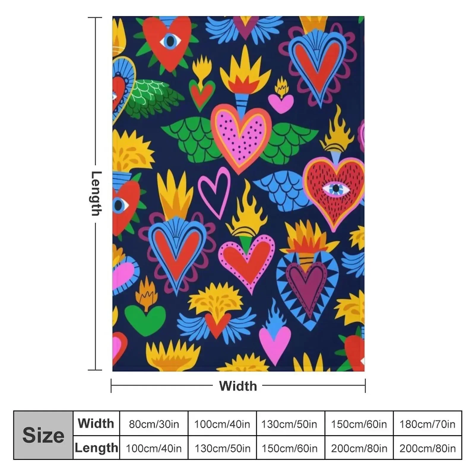Sacred Hearts Mexican Folk Art Throw Blanket couch cozy soft plush fuzzy picnic outdoor blanket