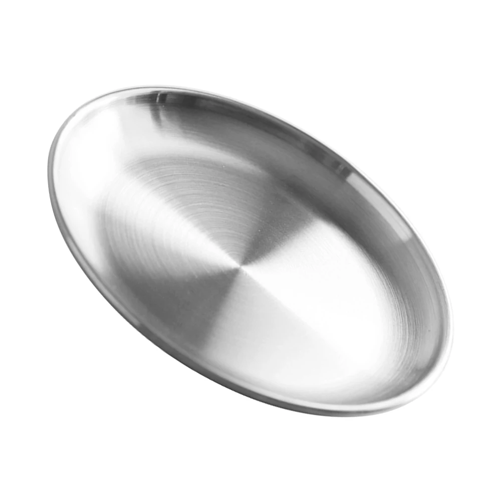 

Stainless Steel Circular Disc Round Fruit Plate Serving Tray Platter Dessert Kitchen Decor Food Grade Safe Anti Rust Corrosion