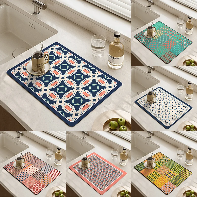 

Bohemian Drain Mat Simple Line Dry Tableware Drain Pad Kitchen Accessories Cup Coaster Placemats Placemats for Table Table Mat