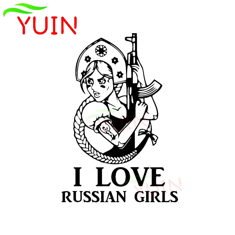 I LOVE RUSSIAN GIRLS Personalized Car Sticker Female Gunner Decal PVC Body Decoration High Quality Waterproof Sunscreen Decals