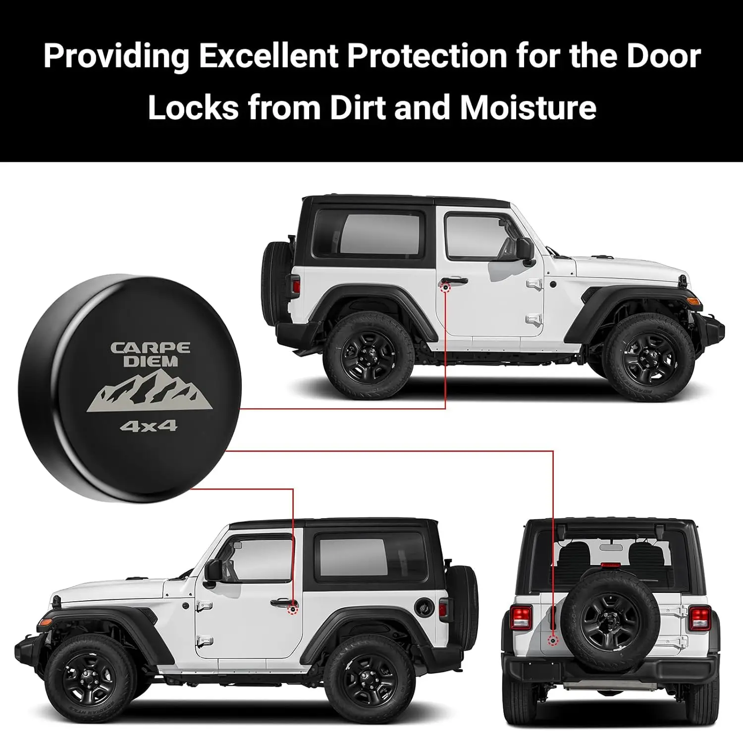 Keyhole Suitable for 3Pcs Magnetic Keyhole Covers for 2018-2025 Jeep Wrangler JL & Gladiator JT Car Door Key Hole Trim Cover