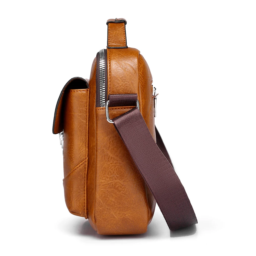 European and American Retro Men's High-quality Business Briefcase Solid Color Large Capacity PU Shoulder Crossbody Bag