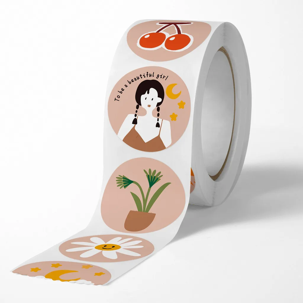 500 Roll Round Cartoon Vintage Stickers - Cute Girl Design Decals for Sealing Packaging DIY Journal Golden Memory Stickers Store