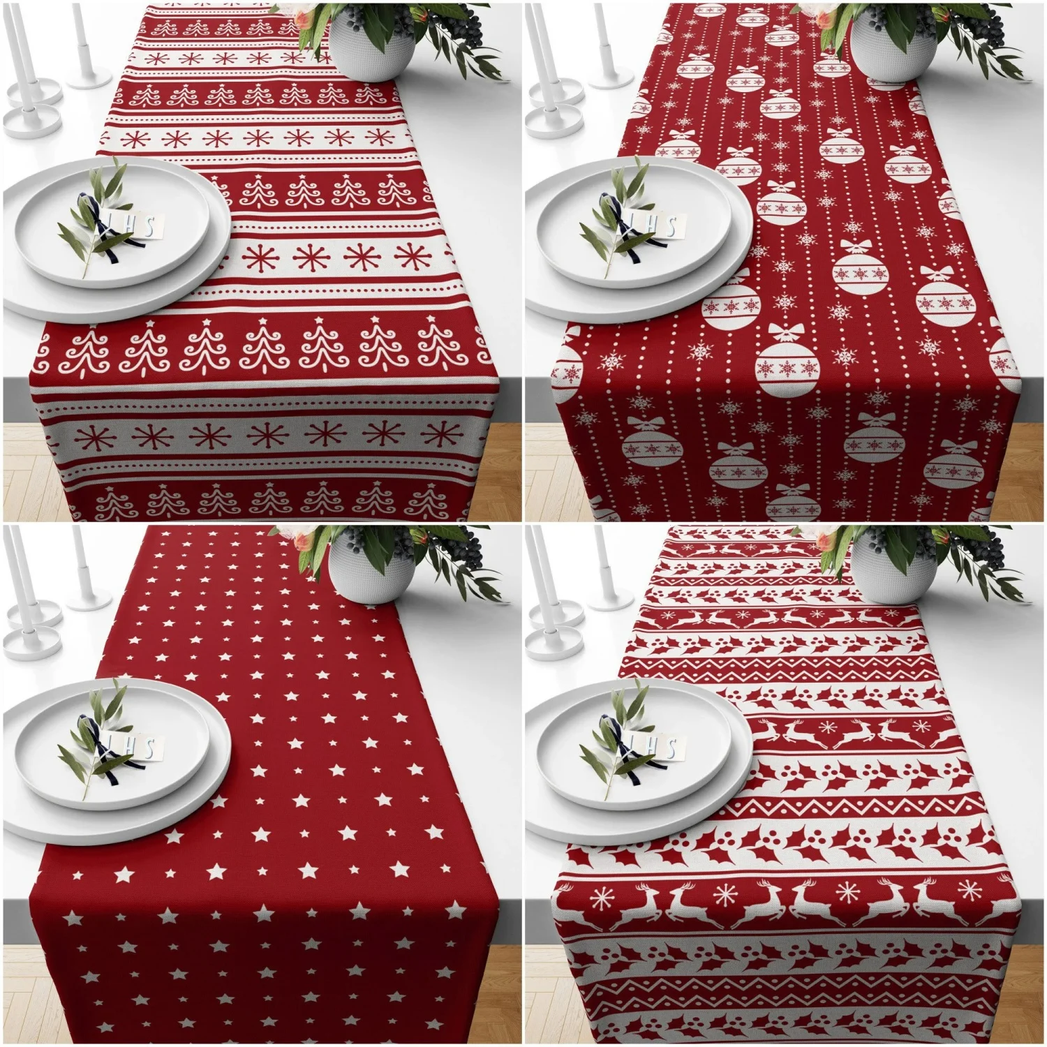 Rot-weiße Weihnachtstischdecke, Schneeflocken-Tischdecke, Stern-Tischläufer, Weihnachtsdekoration, Tischdecke, Winter-Küchendekoration