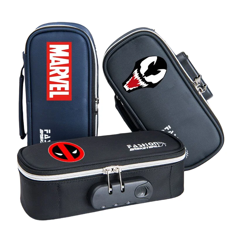 Marvel Iron Man Deadpool Venom Spider-Man Stationery Box Creative Multifunctional Large Capacity Code Lock Pencil Box Prize