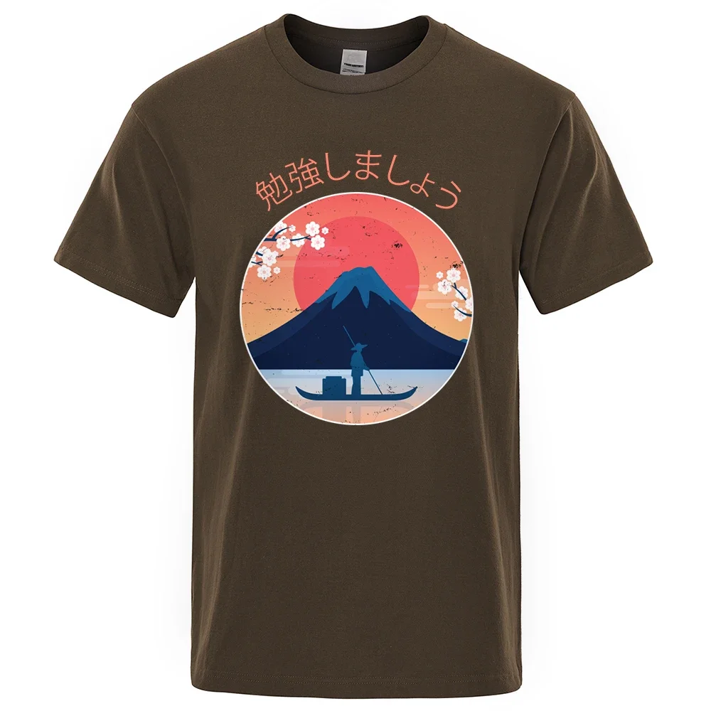 T-shirt imprimé à manches régulières pour hommes, T-shirt d'été décontracté, Style japonais, Mont Fuji, Vêtements à la mode, Res