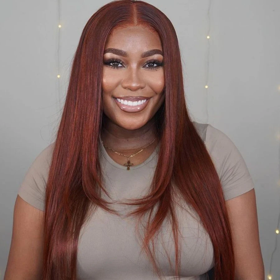 30 Inch Reddish Brown Transparent Straight 13X4 Lace Frontal Human Hair Wigs 200% Remy Colored  Front Wig Human Hair For Women