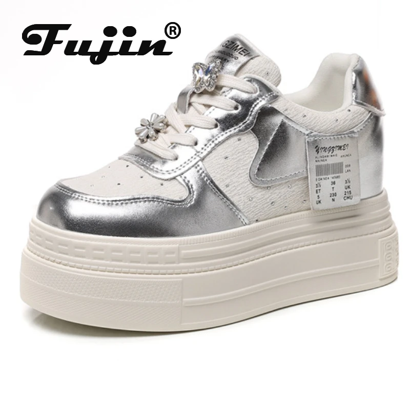 Fujin 8cm Cow Genuine Leather Fashion Heel Pumps Boots Women Spring Autumn Platform Wedge Chunky Sneakers Women Shoes 2024 Shoes