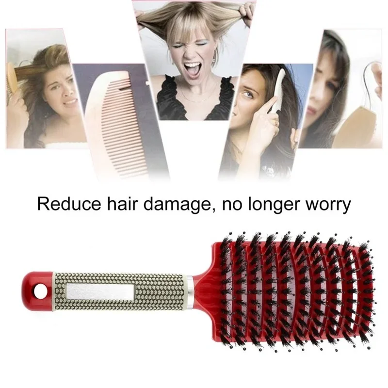 Hair Scalp Massage Comb para Mulheres, Cerdas, Nylon Hairbrush, Wet Curly Detangle, Escova para Salão, Barbeiro Cabeleireiro, Styling Tools