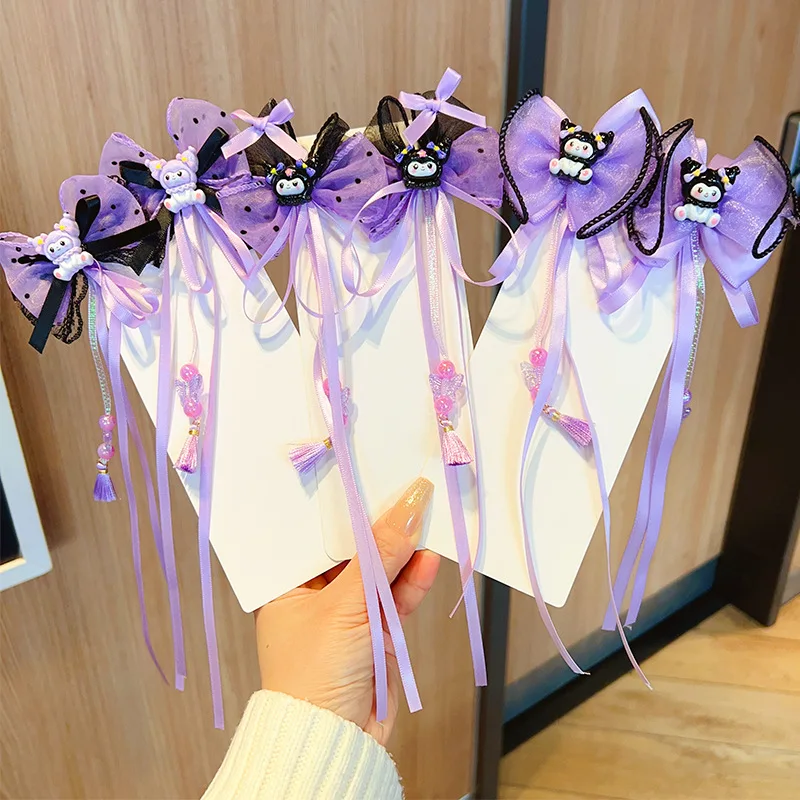 

Kawaii Sanrios Kuromi Black Purple Ear Wig Braid Headband Lolita Hair Accessories Cane Girl Cartoon Jk Bow Hairpin Headdress