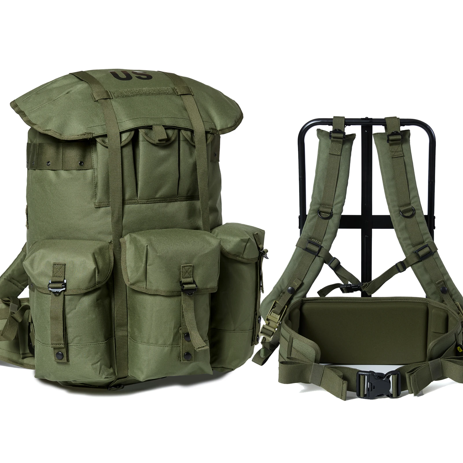 

AKMAX Military ALICE Pack Large Tactical Rucksack with Quick-Release Buckles & Waist Support – US Logo Olive Drab