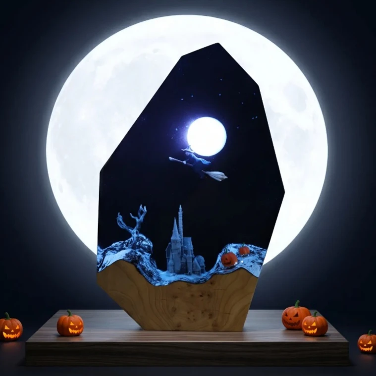 20*13*4 Creative Epoxy Resin Halloween Witch Christmas Figurine Sculpture for Home Decoration Craft Unique Holiday Gift