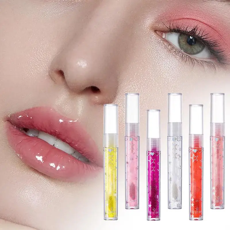 6 ชิ้น/เซ็ต Moisturizing Lip Balm Crystal Jelly Moisturizing Lip Oil เซ็กซี่ Plump Lip Glow Oil Hydrating Lip Gloss Plumping Lip Gloss